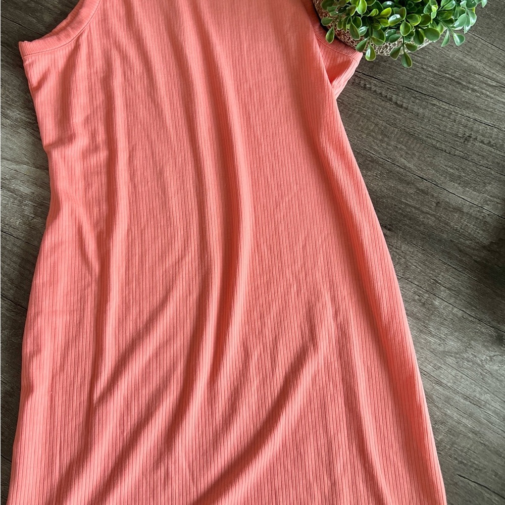 VENUS Ribbed Coral-Orange Tank Dress
